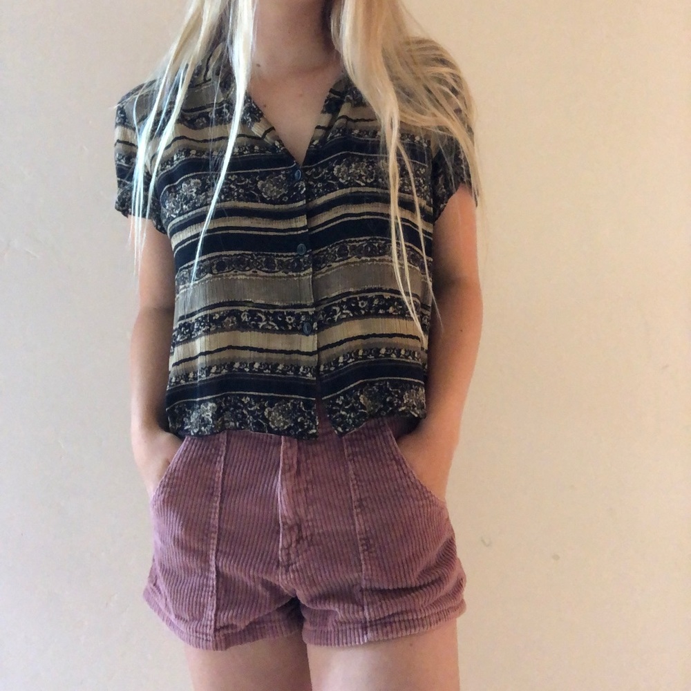 Vintage Button Down Brown/Tan Striped Top
